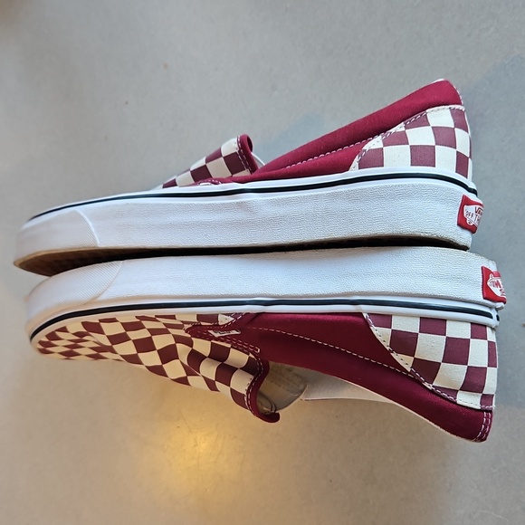 Vans Maroon Checkered Slip Ons - Picture 8 of 14